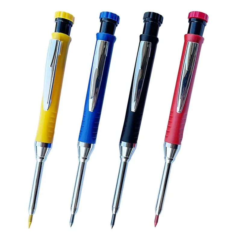 Solid Carpenter Pencil with Sharpener & Cap Mechanical Carpenter Pencils Set Deep Hole Marker Woodworking Pen For Construction