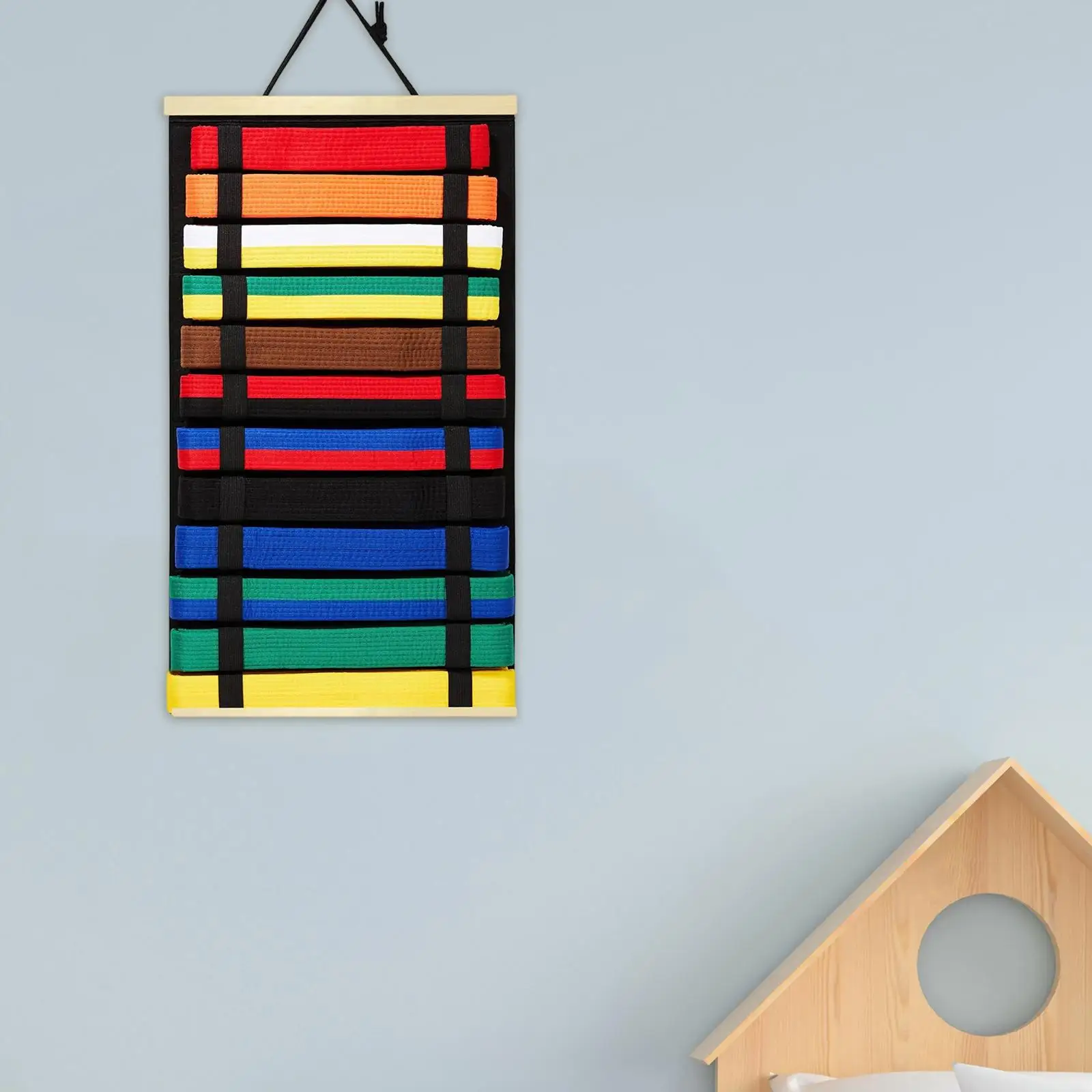 Karate Belt Organizer Storage Rack Felt and Wood Large Capacity Display Holder for Taekwondo Team Practice Area