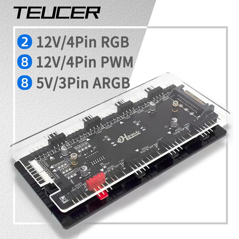 Magnetic 3in1 Multi Splitter Fan Hub 8 Way 5V 3PIN ARGB 12V 4PIN PWM SATA Power PC Accessories and 2 Way 12V/4Pin RGB Interface