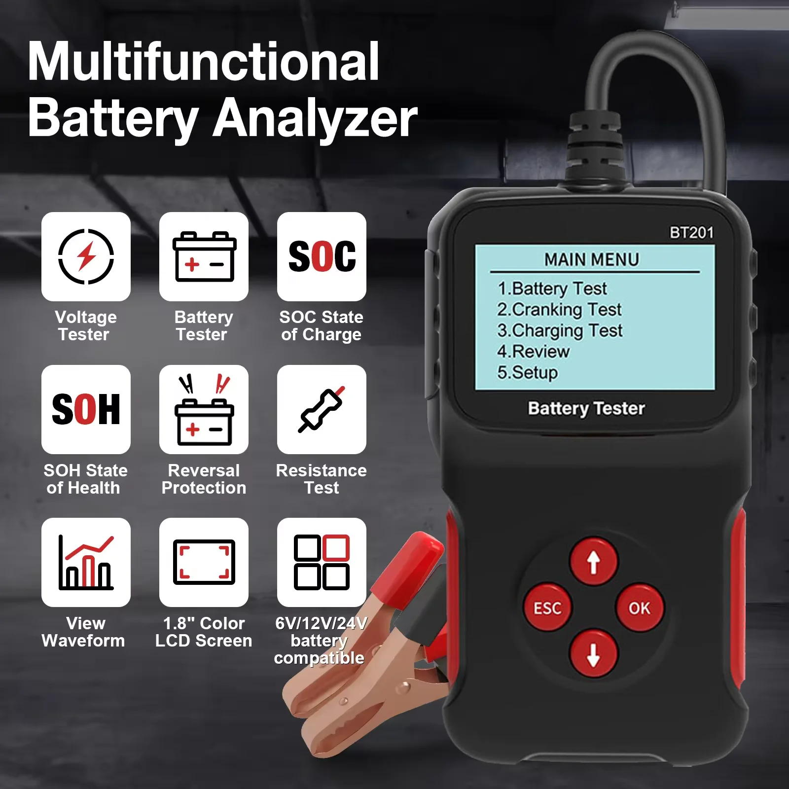 

Тестер батареи, тестер напряжения 12 В, 100-2000 CCA, литиевая батарея, анализатор свинцово-кислотных батарей, инструмент для тестирования зарядки мотоцикла
