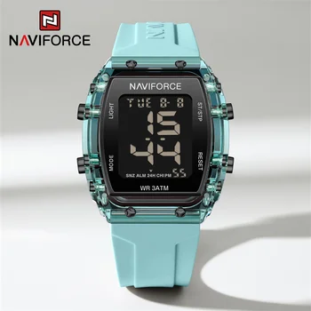 NAVIFORCE ผู้หญิงกีฬานาฬิกา 50 M กันน้ํา LCD ดิจิตอลซิลิโคนสร้อยข้อมือหญิงนาฬิกาข้อมือ Luminous นาฬิกาปลุกนาฬิกาอิเล็กทรอนิกส์
