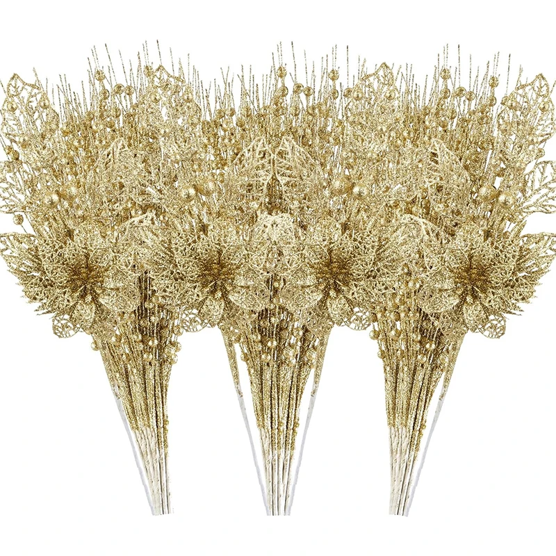 

2Pc Christmas Decoration Glitter Berries Artificial Flower Bouquet Christmas Tree Ornaments for Home New Year 2025 Navidad Decor