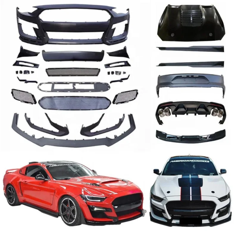 

New Car Front Rear Bumper Aluminum Hood Spoiler Side Skit And Grille Car Body Kit For Mustang GT500 2018 2019 2022