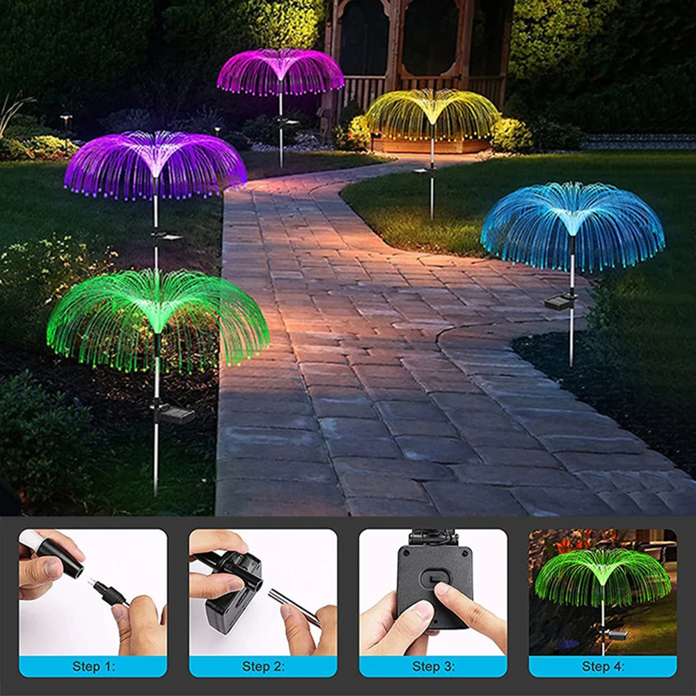 Lámpara Solar de medusas de fibra óptica para exteriores, luz LED decorativa de ambiente colorido, impermeable para jardín, Villa, área, patio, césped