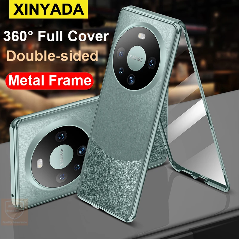 For Huawei Mate 60 Pro Case Tempered Glass 360 Flip Leather Phone Case For Huawei Mate 60 Pro Mate60 Cover Metal Double Sided