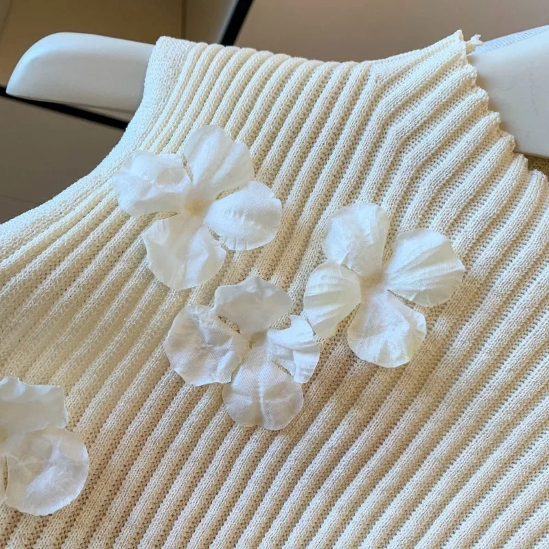 خريف جديد مزاجه Pitted سترة الحمالة المرأة ضيق ثلاثي الأبعاد زهرة الحرير الجليد محبوك للارتداء الخارجي