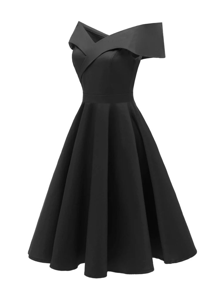 Tonval Vintage Off the Shoulder Party Sexy Evening Birthday Dresses Prom Elegant Women Fit and Flare Cotton Dress