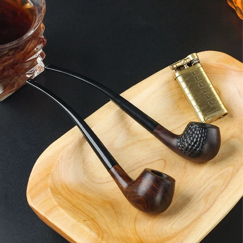 

2026New Ebony Reading Pipe Long Tobacco Pipe With 3mm Metal Filter Classic Solid Wood Smoking Pipe Gift for Men