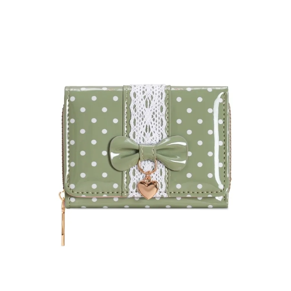 Neue PU-Geldbörse, Dreifach-Geldbörse mit Polka-Dot-Muster, Münzbörse mit Dreifach-Struktur und Schleifendekoration, Damen-Geldbörse