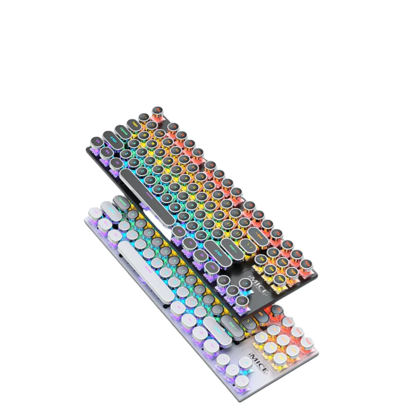 Gk800 Wired Usb 87-Key Mechanical Keyboard Punk Round Key Cap Mechanical Gamer Keyboard Shine Through Keycap All-Key Punch-Free