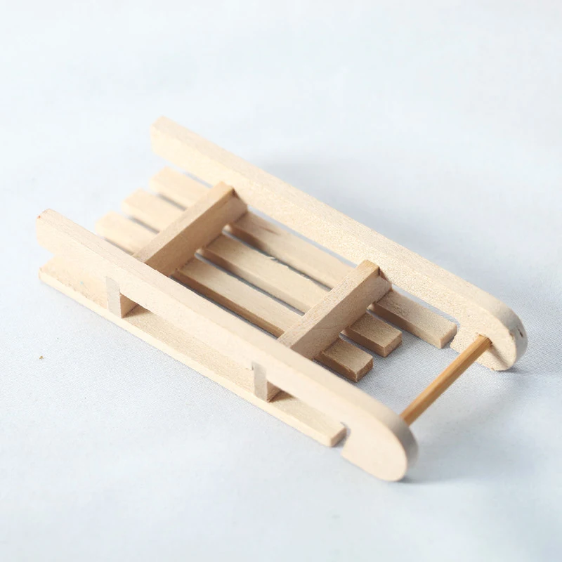 Unpainted 1/12 Dollhouse Christmas Life Scenes Decor, Miniature Toboggan Sled Model, Natural Wood