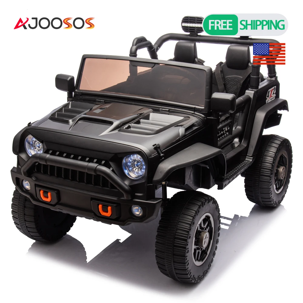 24V 二人乗り子供用乗用トラックカーおもちゃ、親御さん用コントロール付き、四輪サスペンション、ライト、独立したシートベルト2本、3歳以上向け