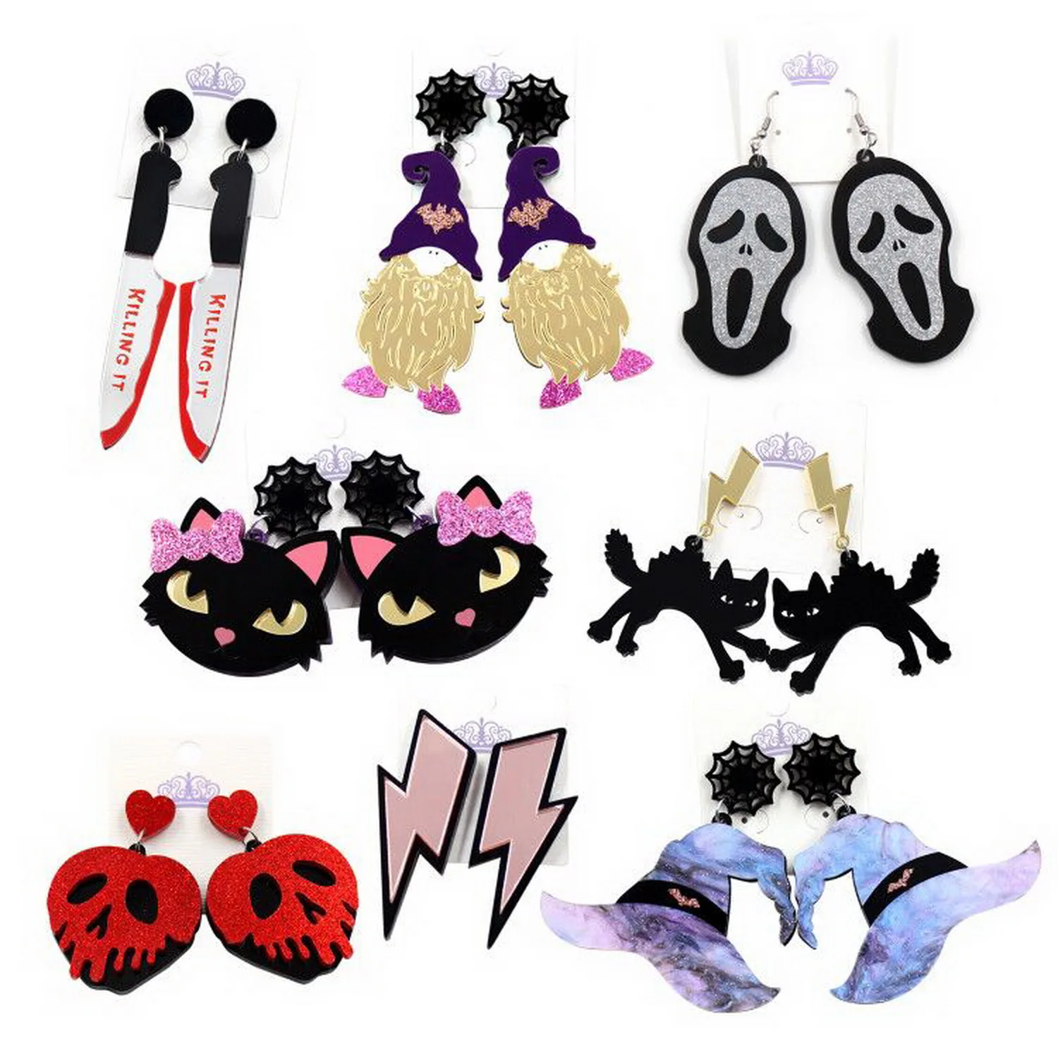 1pair  Halloween Earring Jewelry Witch Hat Dangle Earring Lighting Cat Spider Ghost Acrylic Earring