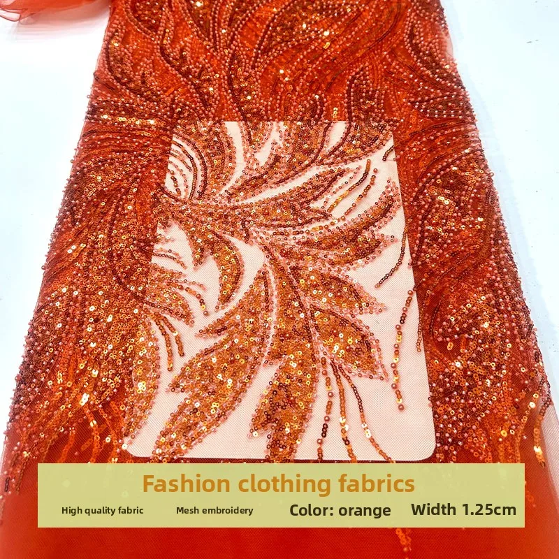 French Sequin Bead Embroidery Mesh Fabric for feather Wedding Dress Cheongsam Design Cloth Diy By The Yard Sewing Material