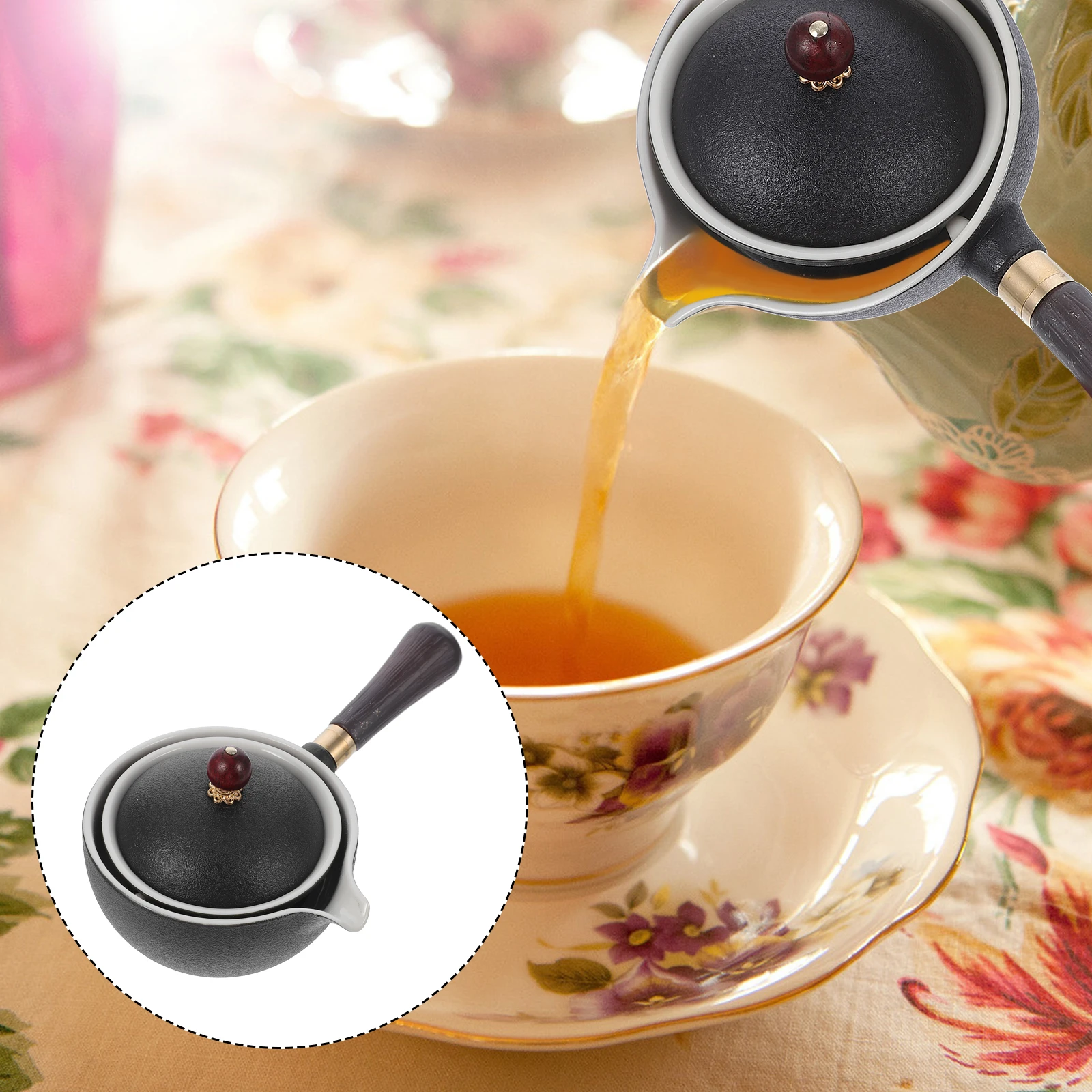 

1Pcs Ceramic Tea Kettle Long Handle Stainless Steel Filter Portable Household Heating Teapot Filter Tea Kettle