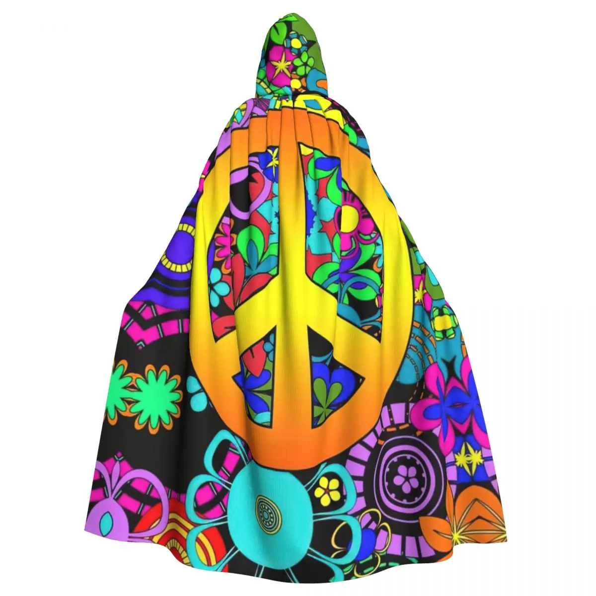 

Peace Floral Garden Hooded Cloak Halloween Party Cosplay Woman Men Adult Long Witchcraft Robe Hood