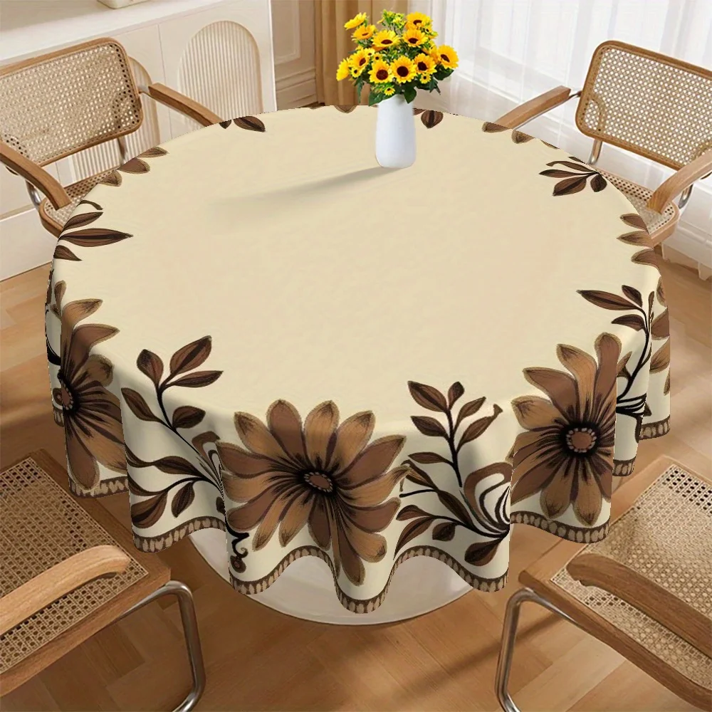 Country-style beige and brown floral tablecloth, suitable for festive decorations, Thanksgiving, Christmas and daily usexzj