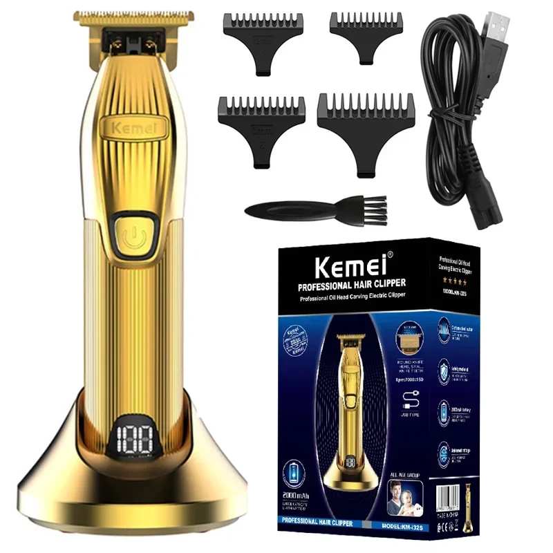 

Kemei KM-i32s Professional Hair Trimmer Machine USB with Seat Charger Hair Cutting Machine LCD Display Hair Clipper for Man