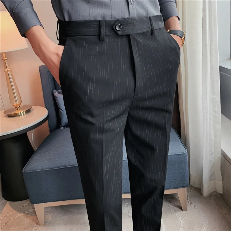 Men Pants Korean Spring Slim Fit Casual High Quality Men Ankle Length Suit Pants Gray Business Formal Social Trousers Streetwear