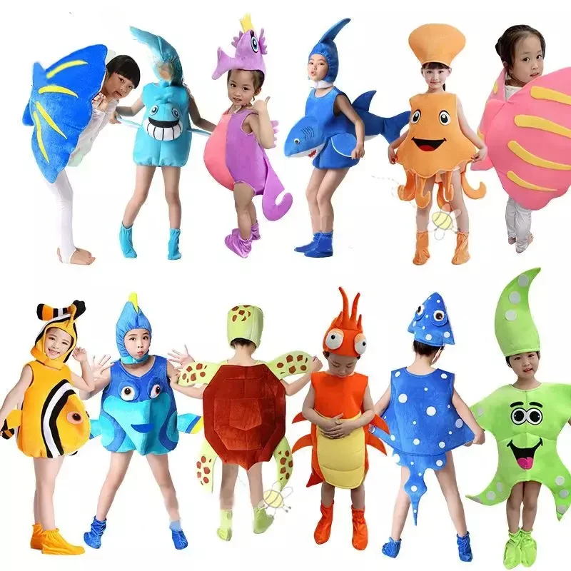 Disfraz de Cosplay de Vida Marina para adultos y niños, conjunto de ropa de actuación, sombrero, zapatos, Anime, estrella de mar, pulpo, hipocampu, Delfín