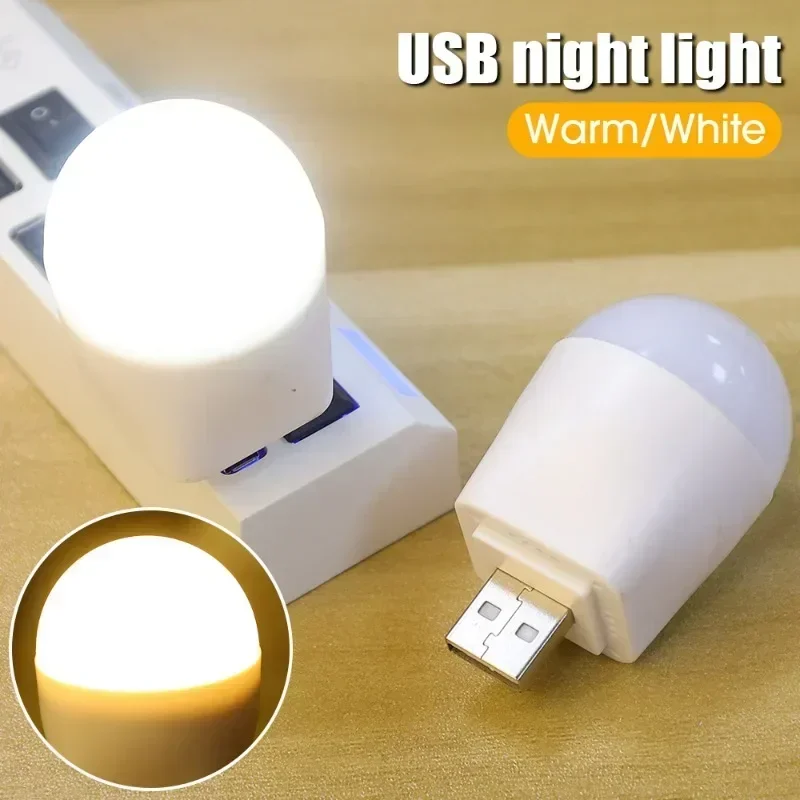 1/20PCS Mini USB LED Lights Portable Plug Lamp Eye Protection Book Reading Light Small Round Car Bulb Computer Mobile Power Lamp