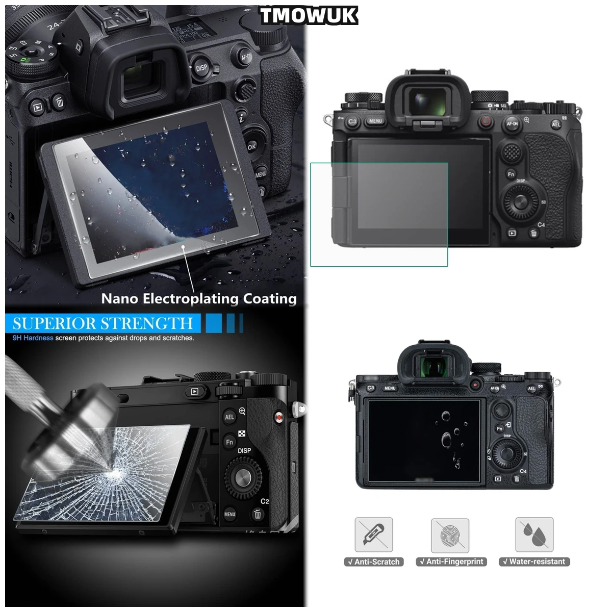

For A9 A9II A7RII A7RIII A7R4 A7R4A A7SMII - 9H Hardness HD Clear Anti-Scratch Screen Protector Set