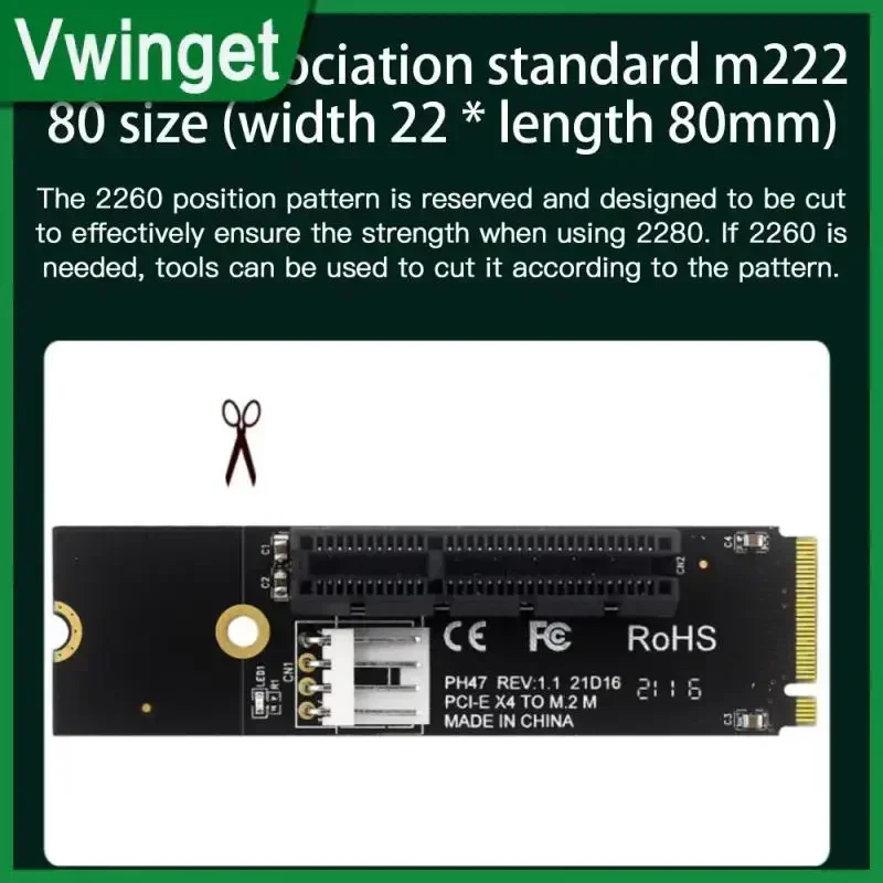 M.2 NGFF to PCIE X4 Expansion Card - PSU Power Cable and Header Adapter for Computer Accessories