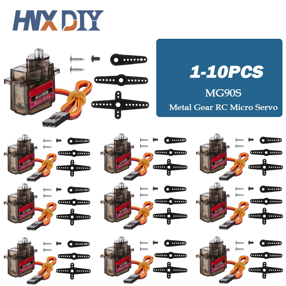 Micro Servo Motor com Metal Gear, analógico RC Servomotor, 180 graus, Mini Car, avião, helicóptero, Arduino, robô, MG90S, 1-10pcs