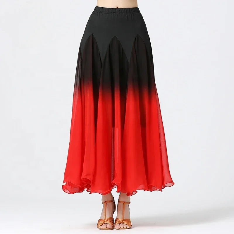 New Modern Dance Performance Costumes Cotillion Long Bustier Gradient Color Dancing Skirt with Large Hemline