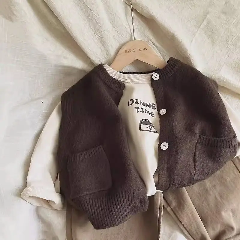 ZOETOPKID Boys Baby Clothing Suit New Children's Knitted Vest Shirt Pants 2 or 3-piece Girl Autumn Cardigan Sweater Set