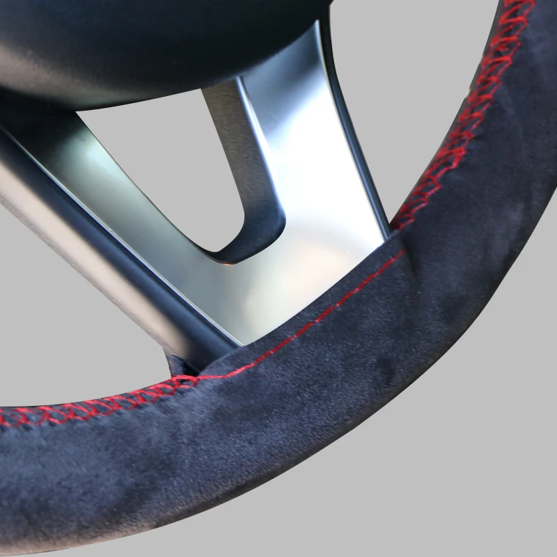 37-38cm Universal Suede Car Steering Wheel Cover, DIY Hand Sewing, Black Soft Leather Braiding Cover for Auto Steering Wheel image 5