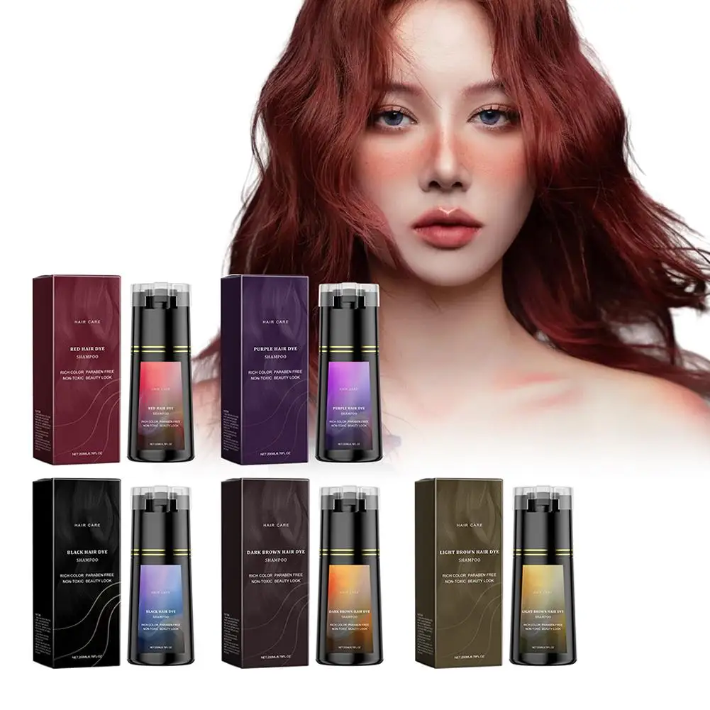 200ML 3-in-1 Hair Dye Shampoo Quick Color Shampoo White Hair Quick Blackening Shampoo Oil Control Fluffy Shampoo Product Nourish