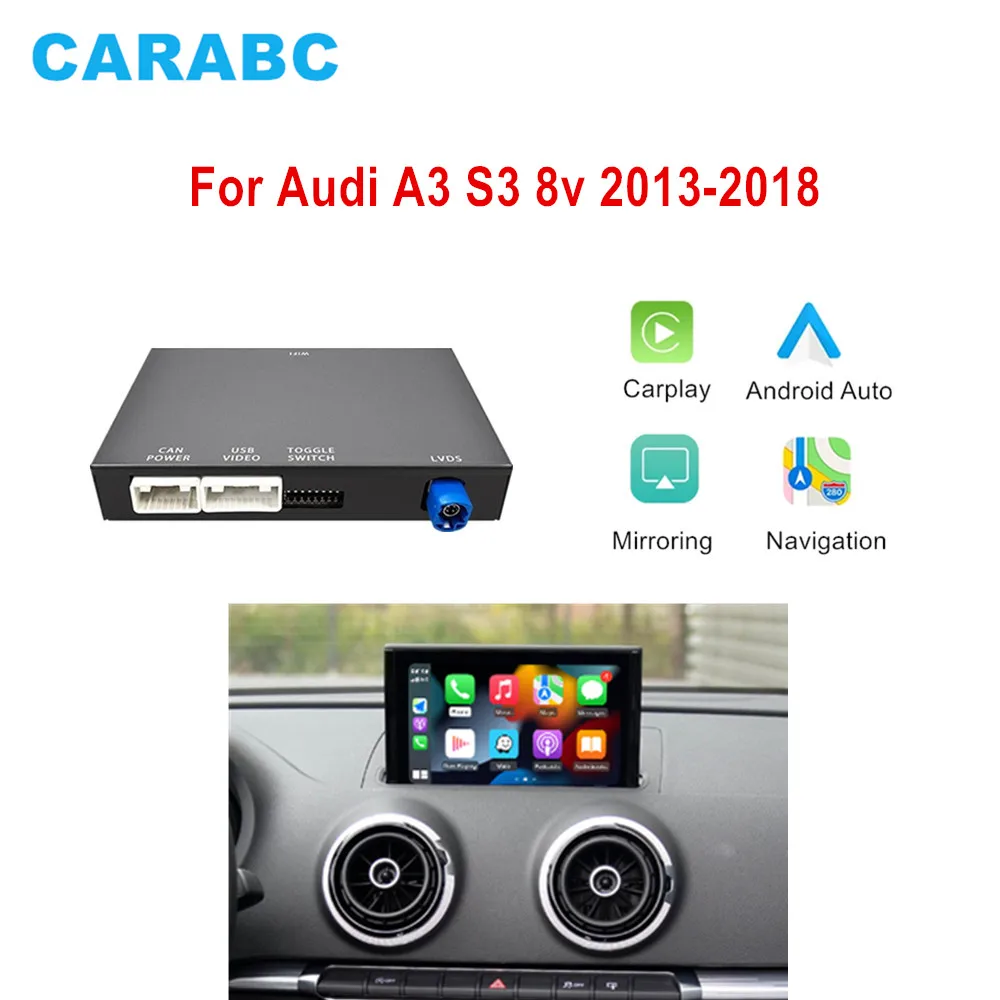 CARABC Wireless CarPlay Android Auto Mirror Link AirPlay Bluetooth GPS Navigation For Audi A3 8v 2013-2018