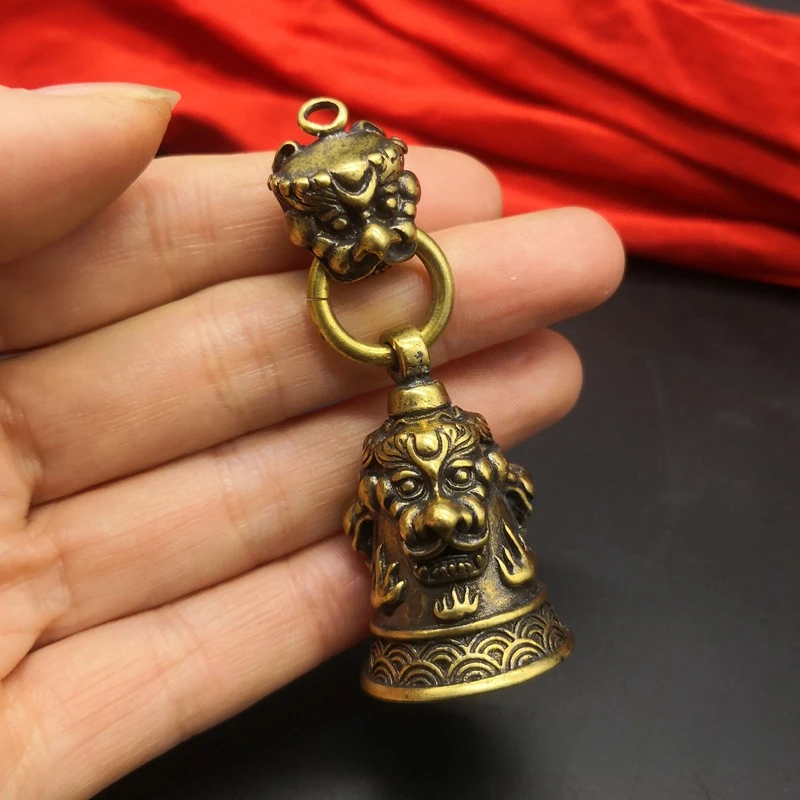 Little Fairy/ Antique Copper Animal Head Three-sided Lion Bell Creative Ornaments Desk Home Decoration Ornaments Statues Crafts