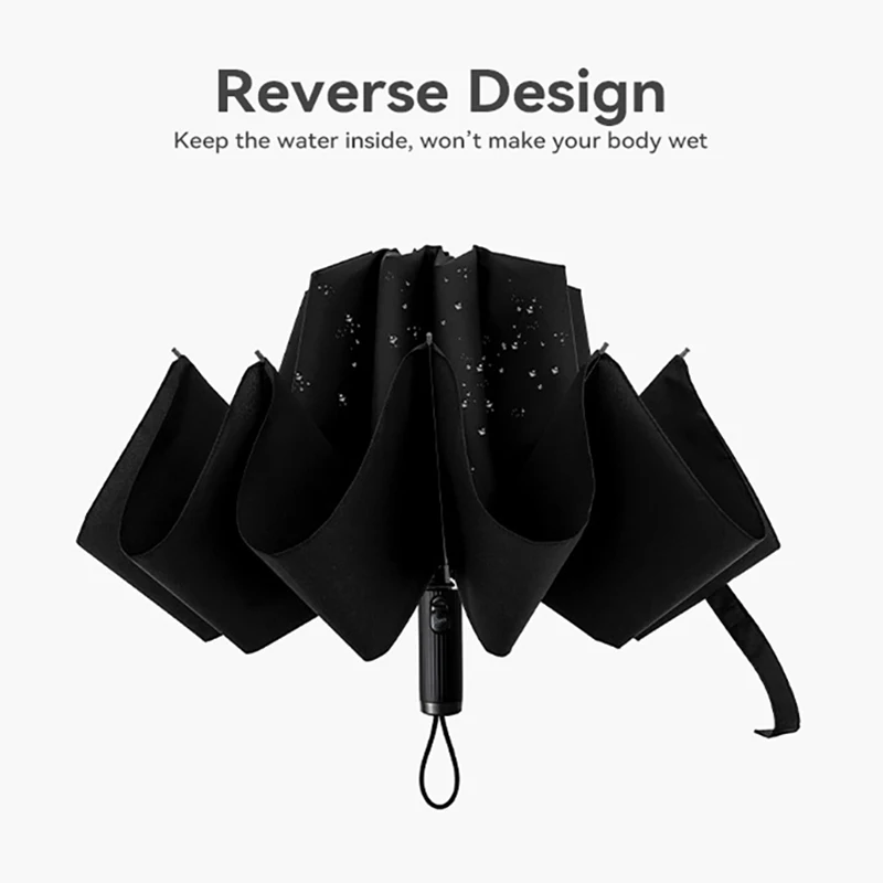 Automatic Reverse Umbrella Windproof, Inverted Folding Umbrella for Rain, 8 Ribs Strong Golf Umbrella Parachase,