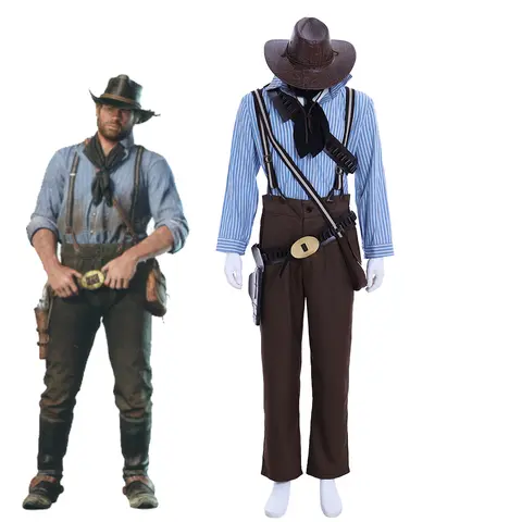 Arthur Morgan Costume Men's Shirt Pants with Hat Tie  Halloween Carnival Cosplay Daily Outfit