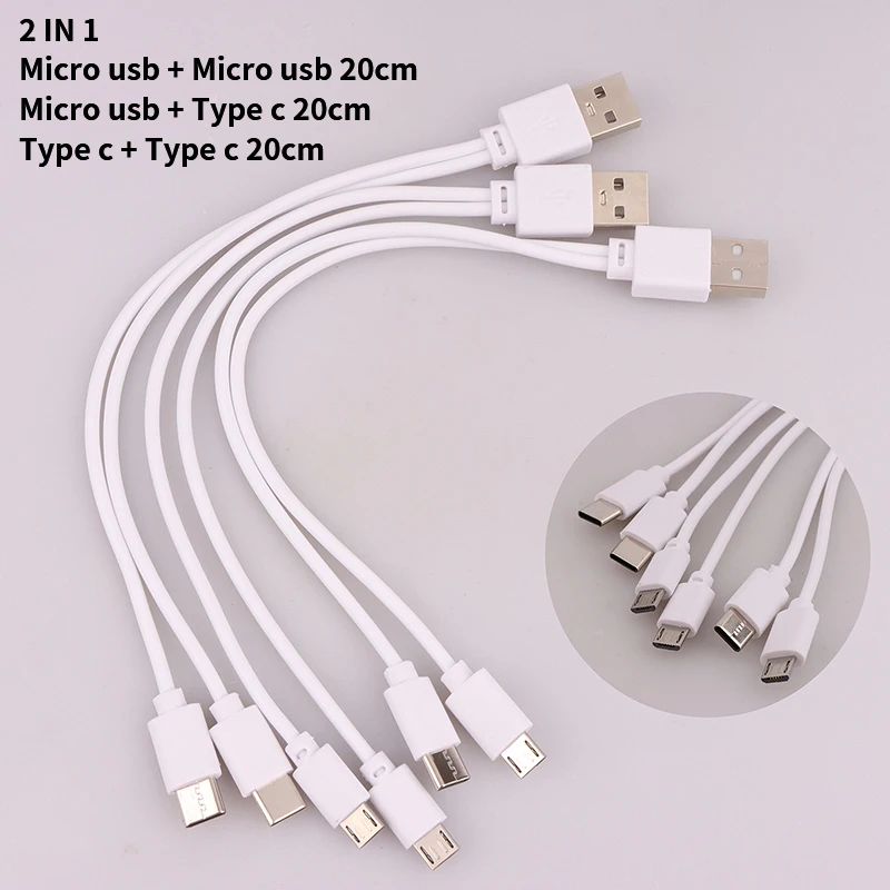 1Pc 2 in 1 USB Male to Micro USB/Type-C Splitter Datas Transfer Charging Cable for for Android Smartphone Tablet Dual Micro USB