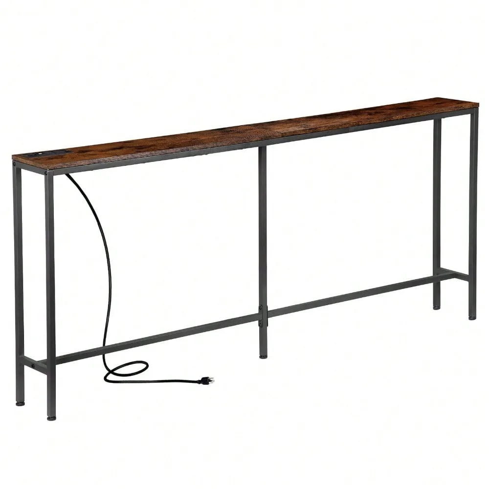 

Console Table 71" Narrow Sofa Table Industrial Entryway Table with Power Outlet