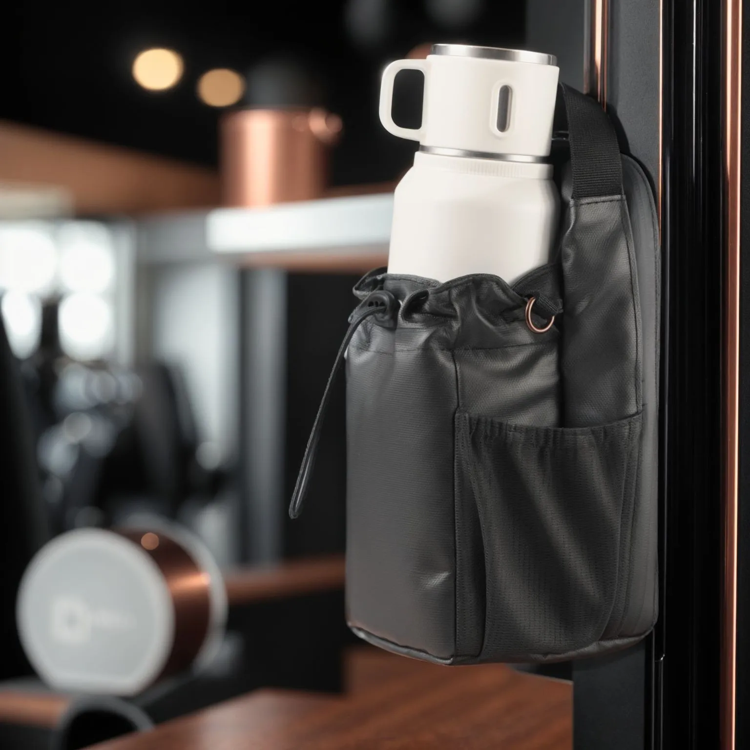 Sporty Black Water Bottle Tote Bag Shoulder Bag with Magnetic Closure Gym-Specific Water Bottle Pouch Portable Crossbody Bag