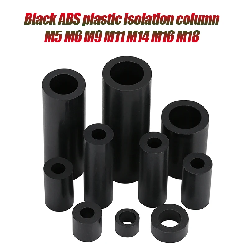 

100 Pcs M5 M6 M9 M11 M14 M16 M18 Black ABS Non-Threaded Hollowed Nylon Spacer Round Hollow Standoff Washer PCB Board Screw