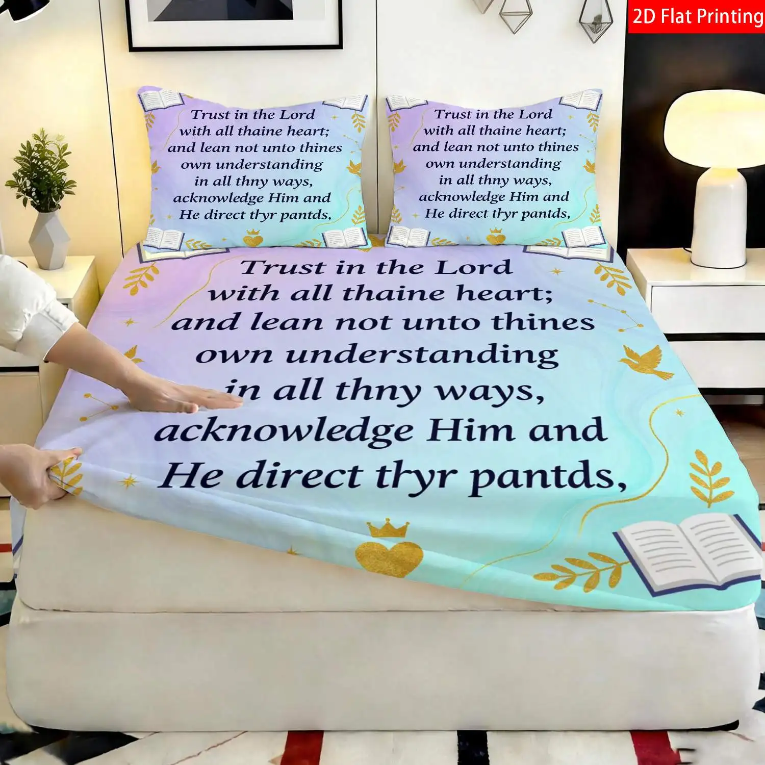 Christmas 2D Digital Print Three-Piece Bedding Set (includes 1 fitted sheet + 2 pillowcases) Mattress Protector, Fitted Sheet Style with Elastic, Protective Cover, Mattress Protector, Fitted Sheet Style Bedding, Christian Religious Theme Bedding