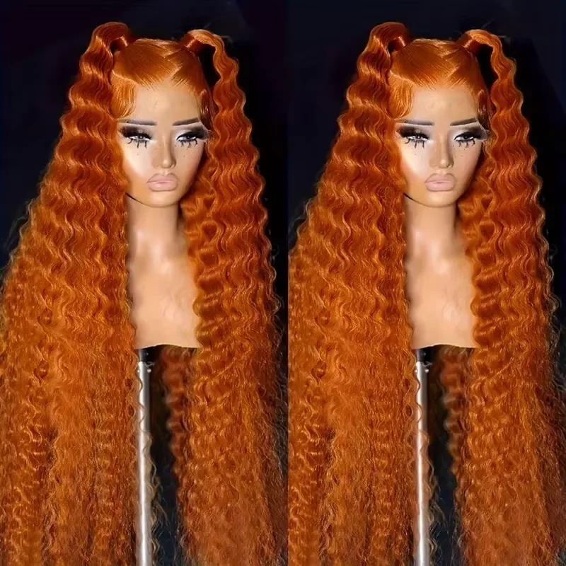 38 inch Brazilian Deep Wave Ginger Orange 13x6 HD Lace Front Human Hair Wig Curly 13x4 Lace Frontal Wig 5x5 Glueless Closure Wig