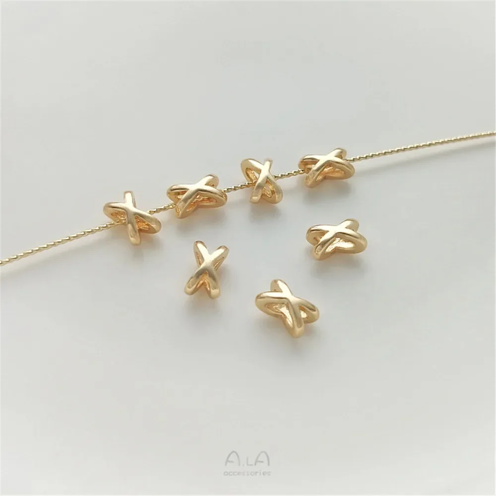 14K gold bag, four pointed stars, bright stars, separated beads, and knotted balls DIY handmade jewelry accessories, bracelet