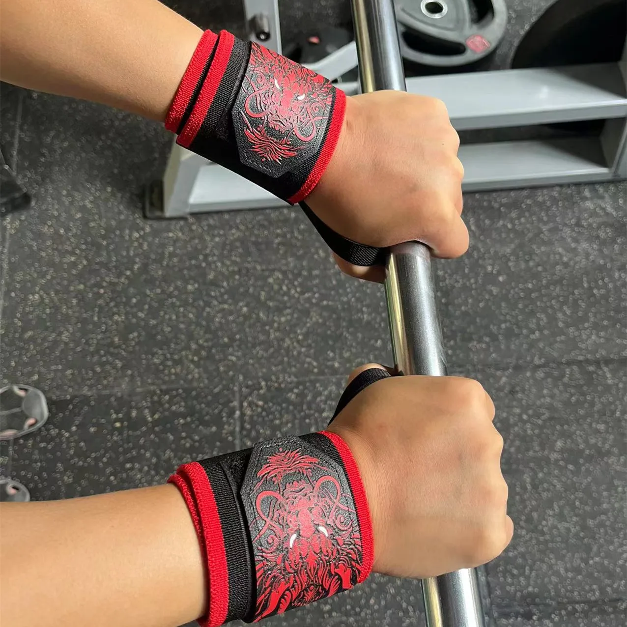 1Pair Chinese Dragon Fitness Wrist Straps Gym Weightlifting Wrist Support Sports Protective Workout Strength Training Wristband