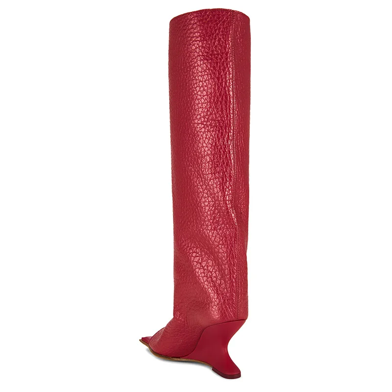 2026 Women's Shoes Special-shaped Wedge Heel Sexy Open-toed Knee-length Thin Four-season Mid-Calf Boot Fish Mouth Women's Boots