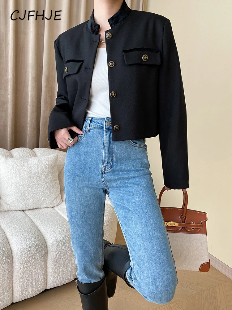 

CJFHJE Fashion Jackets Women Jaqueta Feminina Autumn Single Breasted Coats Ladies Vintage Long Sleeved Casual Chic Outerwear