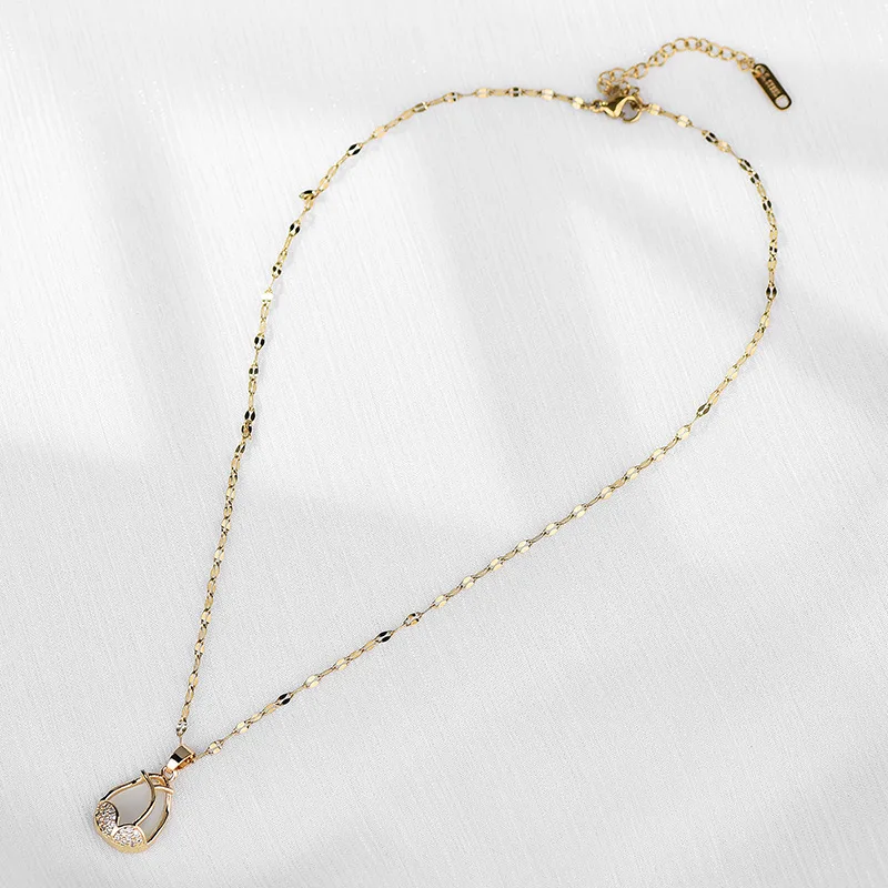 

2025 Titanium steel tulip necklace, elegant collarbone chain, women's cat's eye pendant, fashionable and versatile