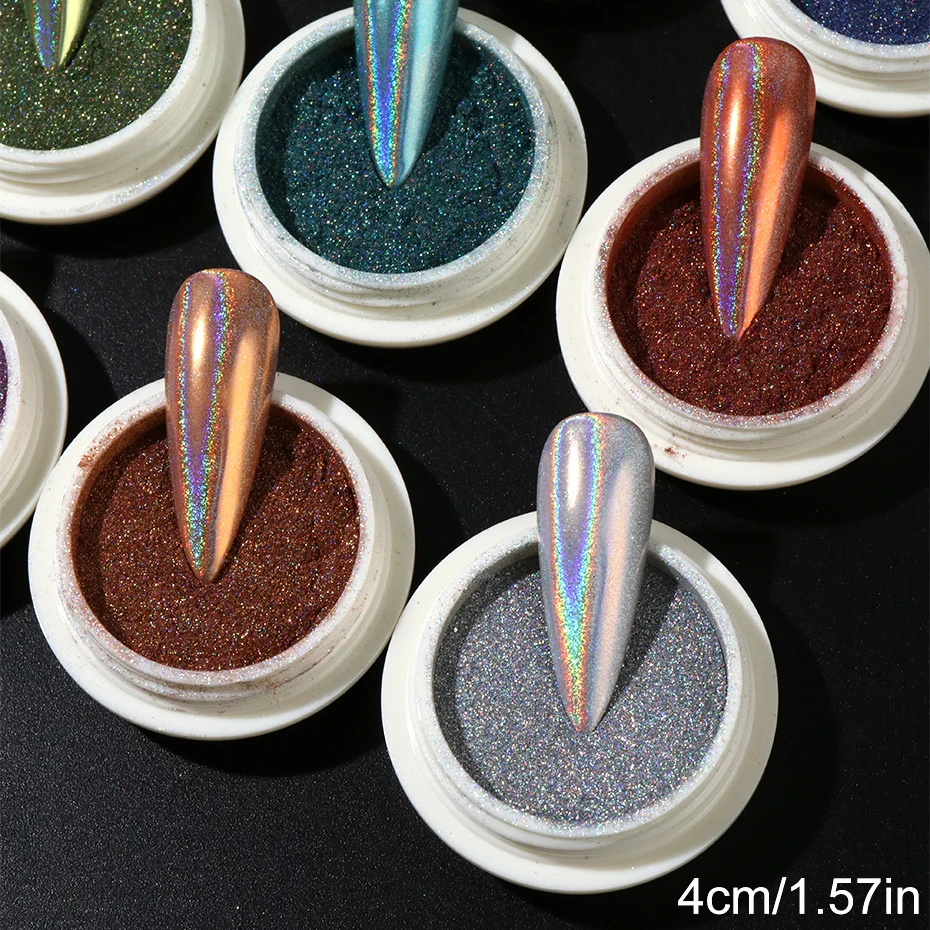 12 stuks holografisch chroom nagelpoeder glitter laser zilver roze metallic regenboog wrijven stof pigment nagelkunst decoraties make-up