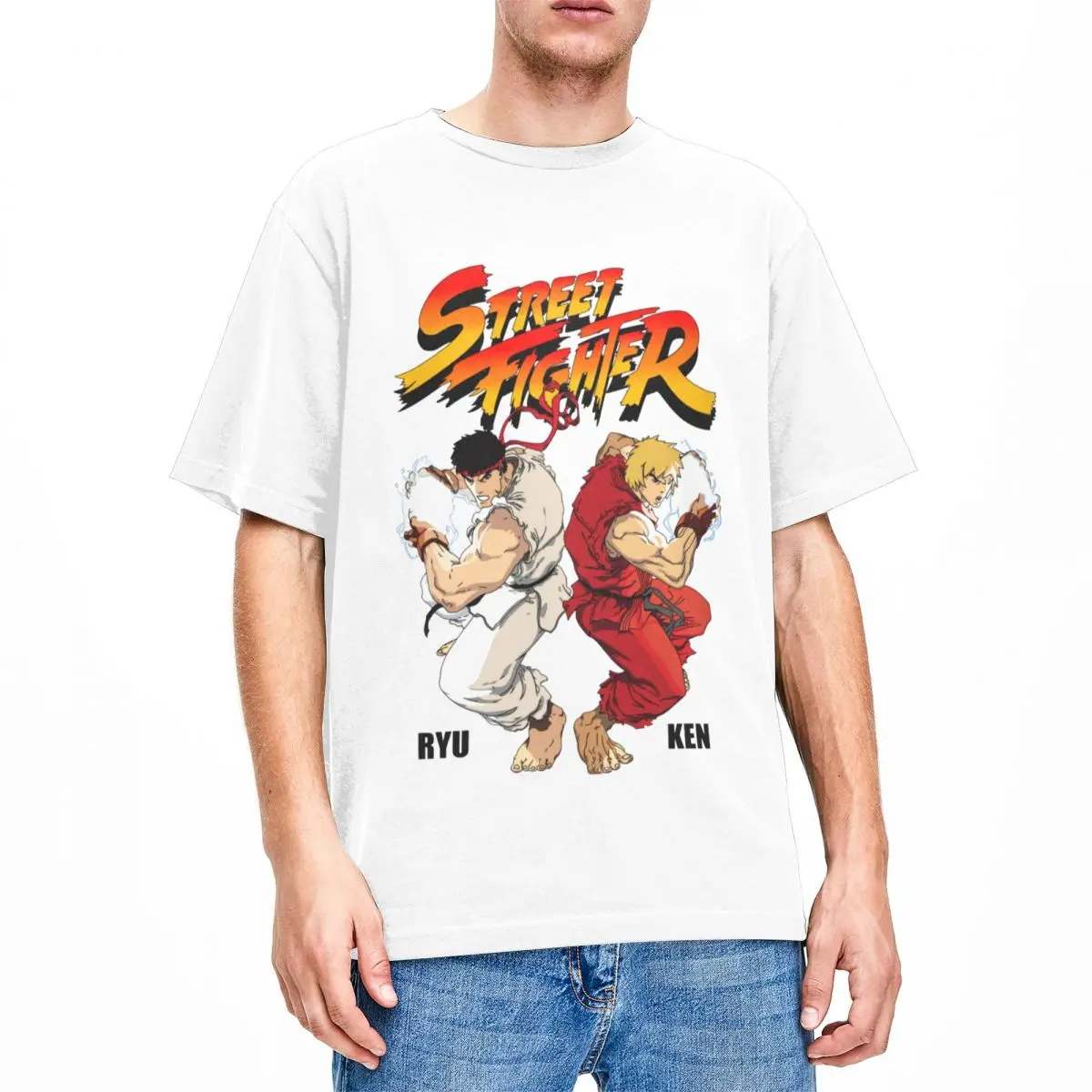 Men Women\'s Street Fighter Ken Vs Ryu T Shirts Merchandise Games 100% Cotton Clothing Funny ONeck Tee Shirt Gift Idea T-Shirts