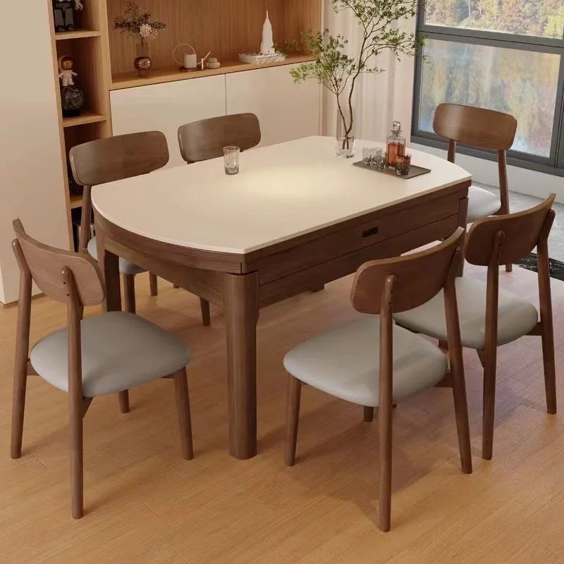 

Nordic square and round dual-purpose rock slab dining table and chair combination modern simple small apartment telescopic